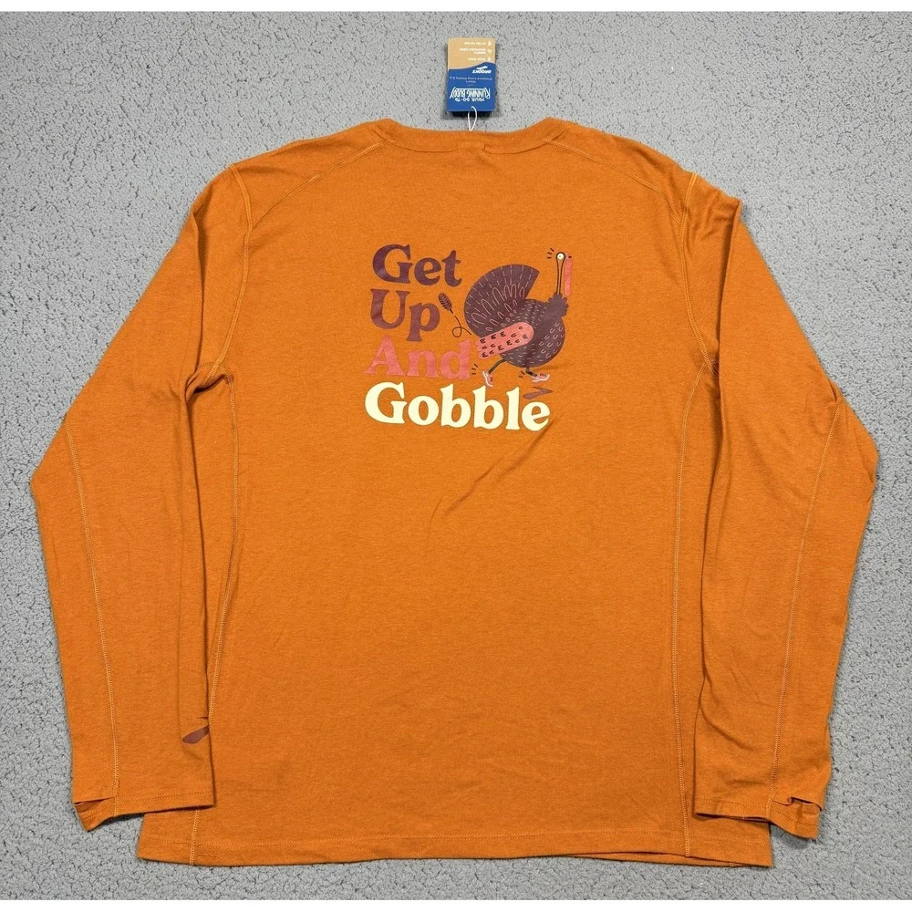 Brooks Distance 2.0‎ Shirt Mens Large Orange Long Sleeve Turkey Gobble Run Top